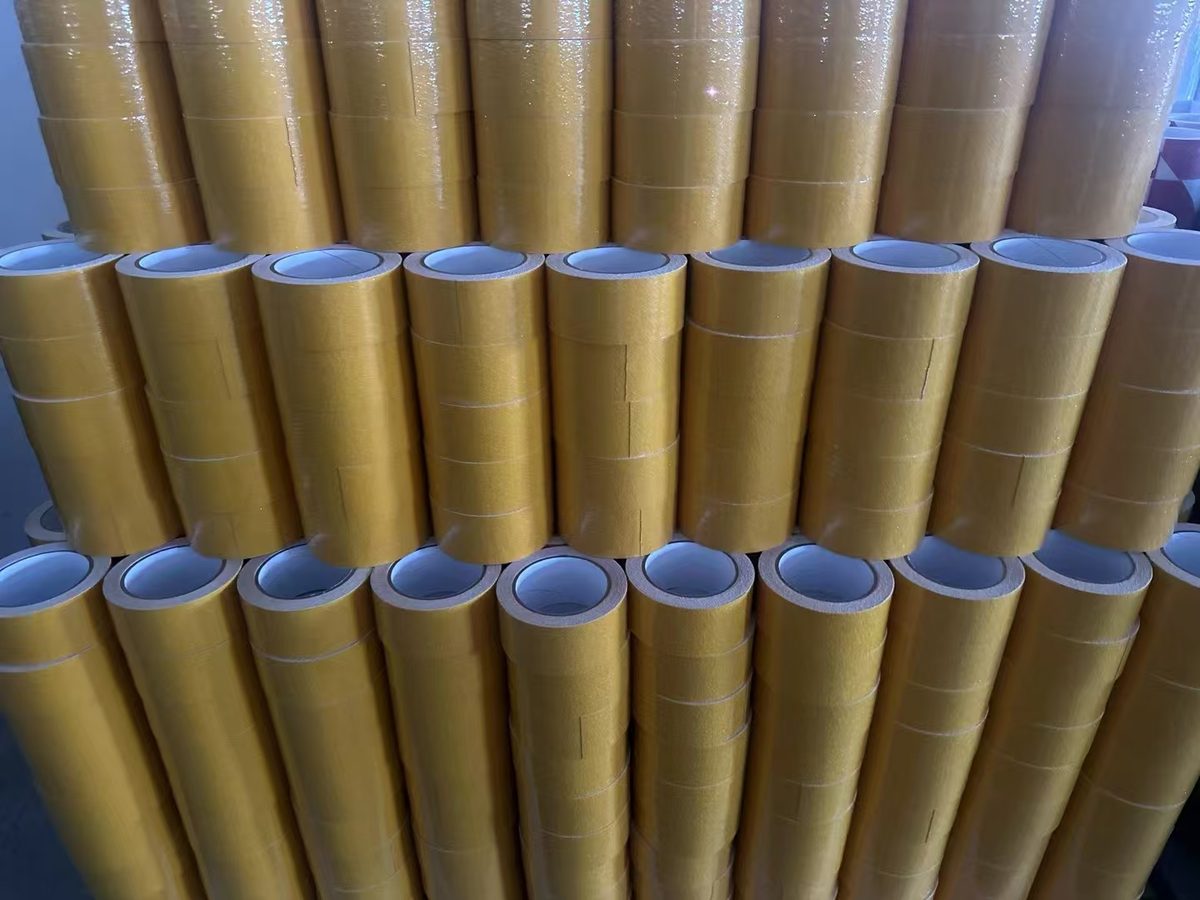 Close-up of stacked yellow anti-slip tape rolls from Songyang production line