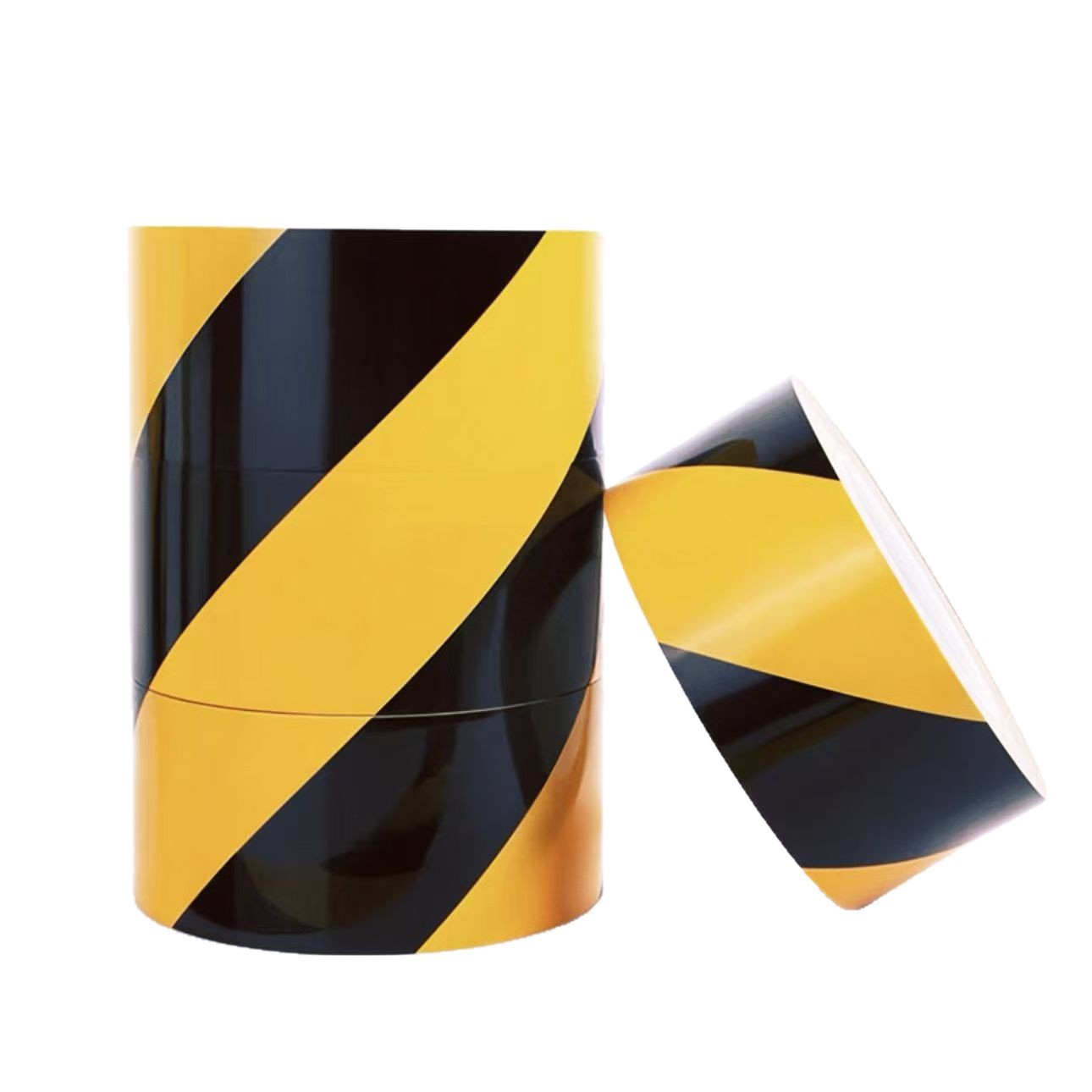 PET floor marking tape in black and yellow diagonal stripe