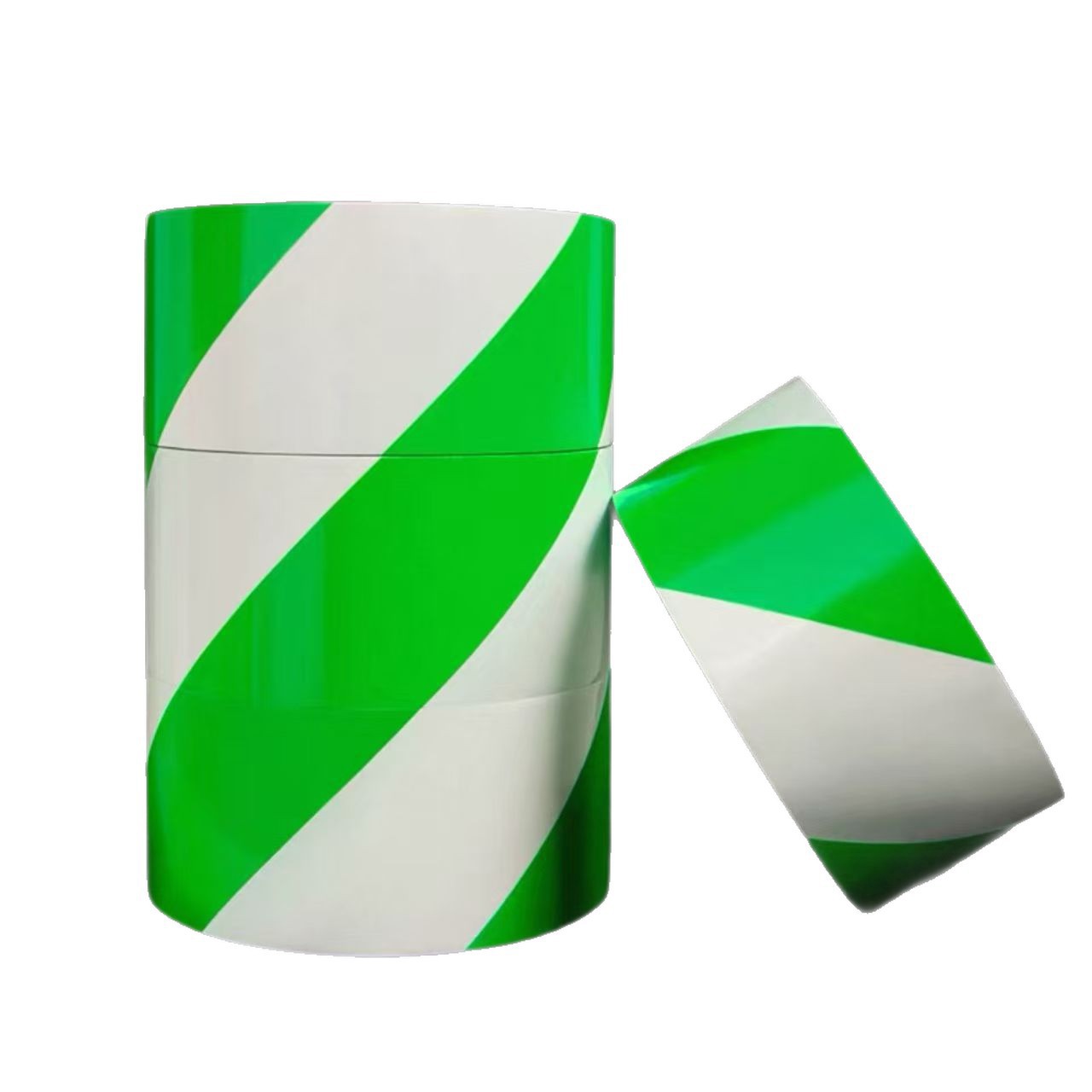 PET floor marking tape in green and white diagonal stripe