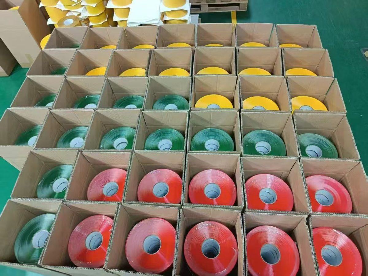 Heavy-duty PVC floor marking tape rolls packed in export cartons, ready for shipment from Songyang's Dongguan factory