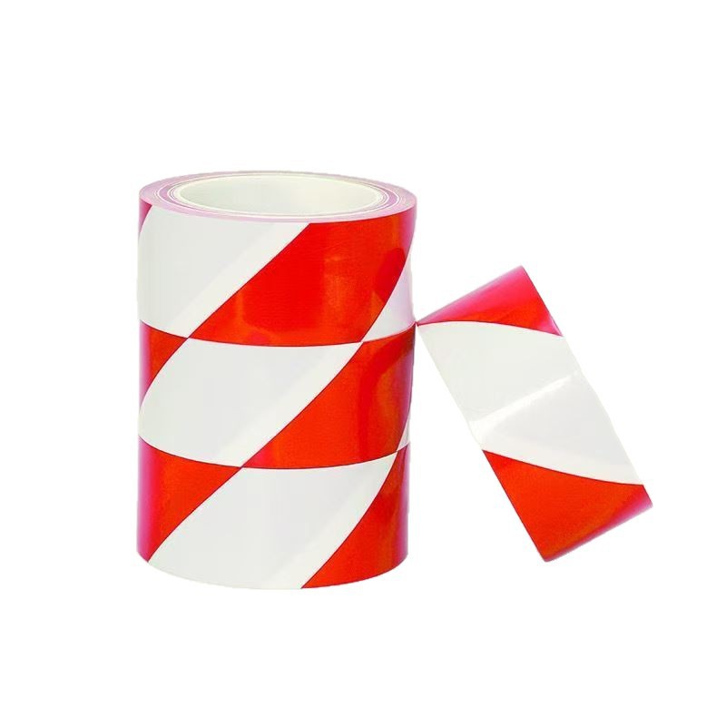 PET floor marking tape in red and white diagonal stripe