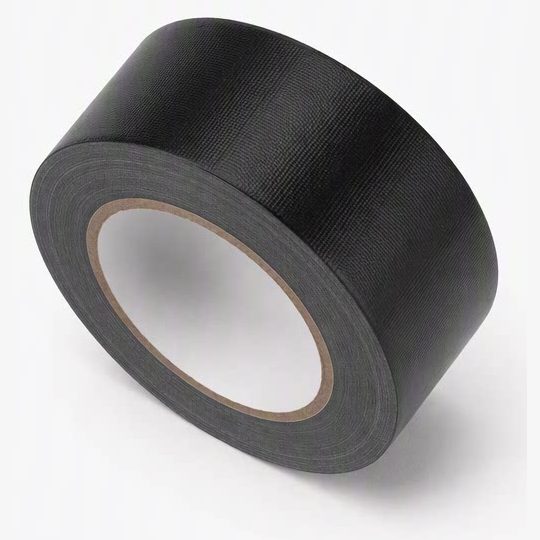 Low-Gloss black gaffer tape roll, tilted view